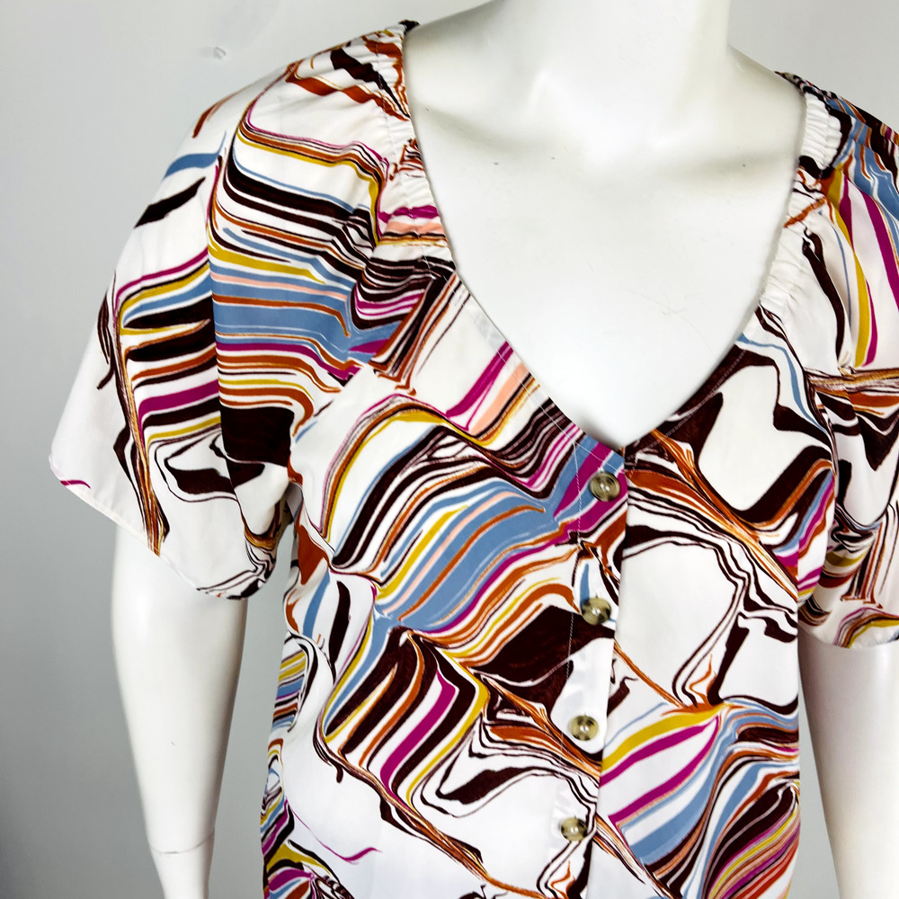 Cato Womans Sz 18/20W Short Sleeve Blouse Top Abstract Button Front - Picture 3 of 9